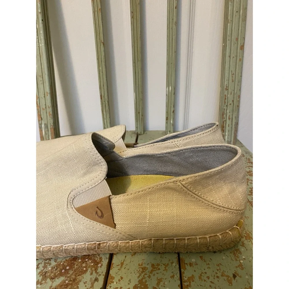 Olukai Women's Kaula Pa'a Kapa Linen Espadrilles slip on shoe Size 11 Beige EUC